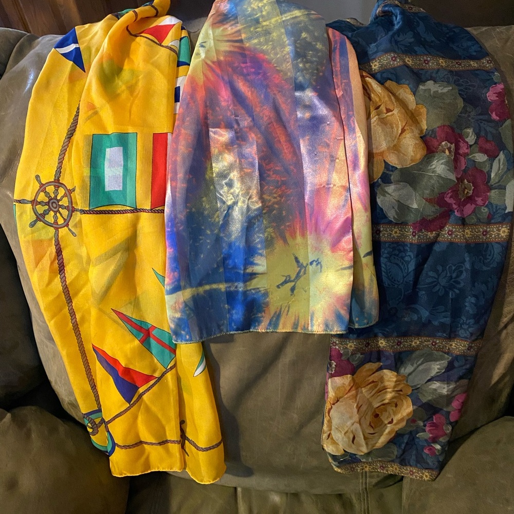3 Lightweight Scarves Nautical, Tye Dye & Floral